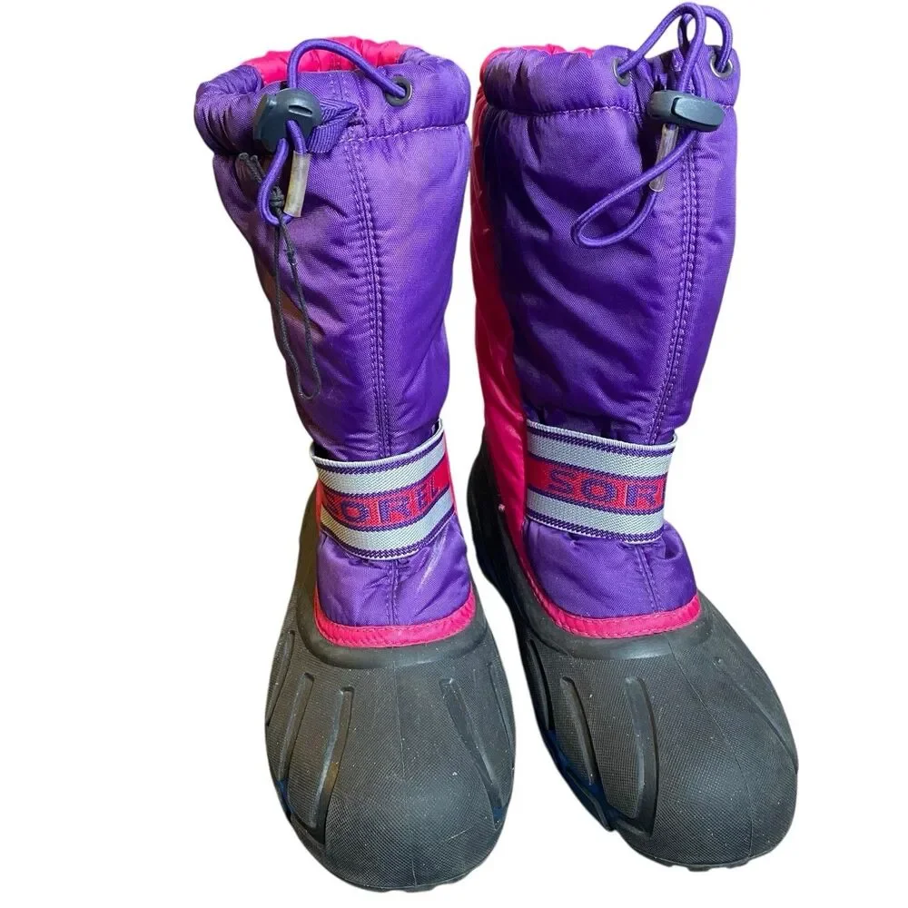 Sorel Flurry Waterproof Winter Snow Boots Pink Purple Girls Youth Size 5
